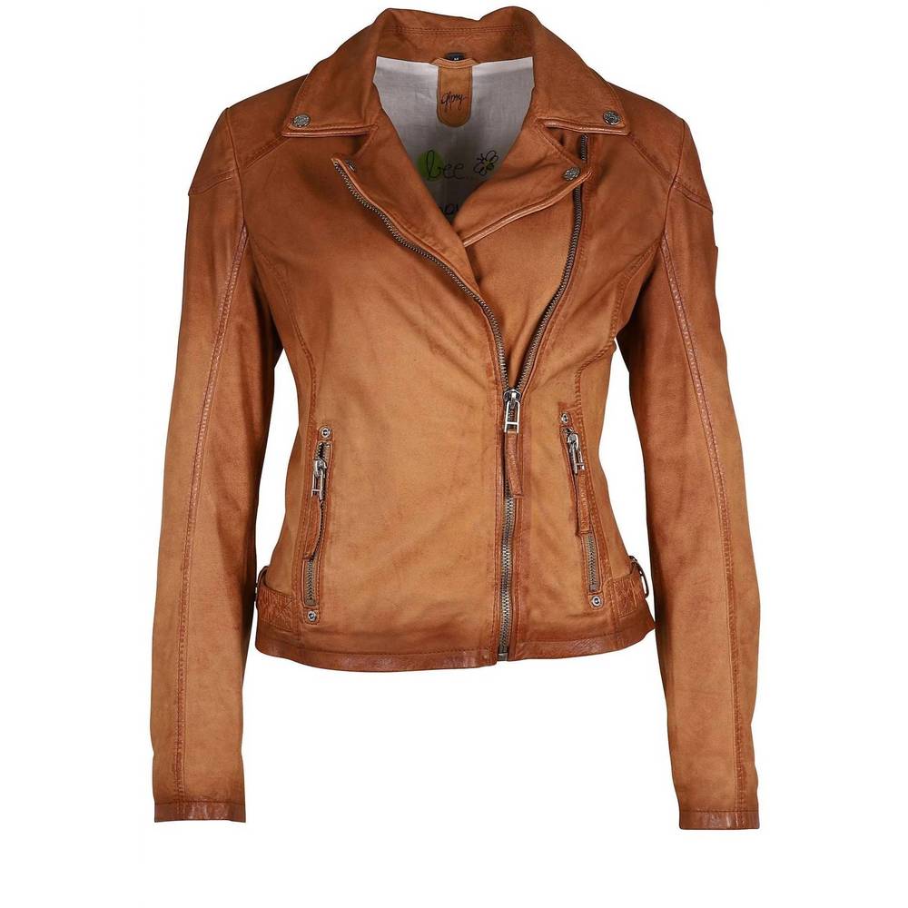 Women's Tan Leather Moto Jacket